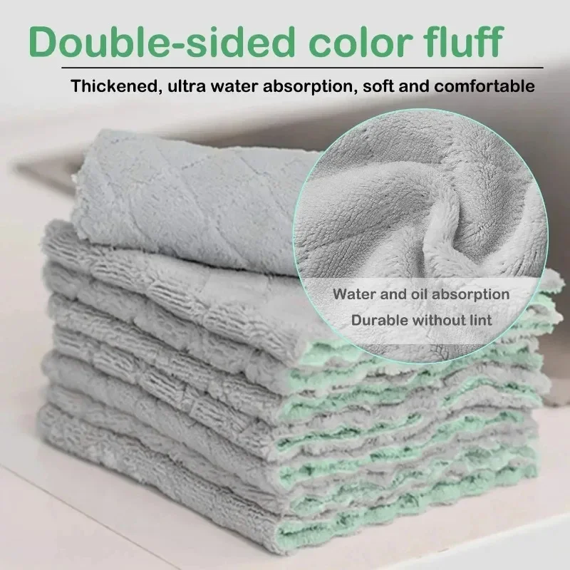 Super Absorbent Microfiber Towel Kitchen Cleaning Cloth Non-stick Oil Dishcloths Double Layer Washing Cloths Rags Scouring Pads