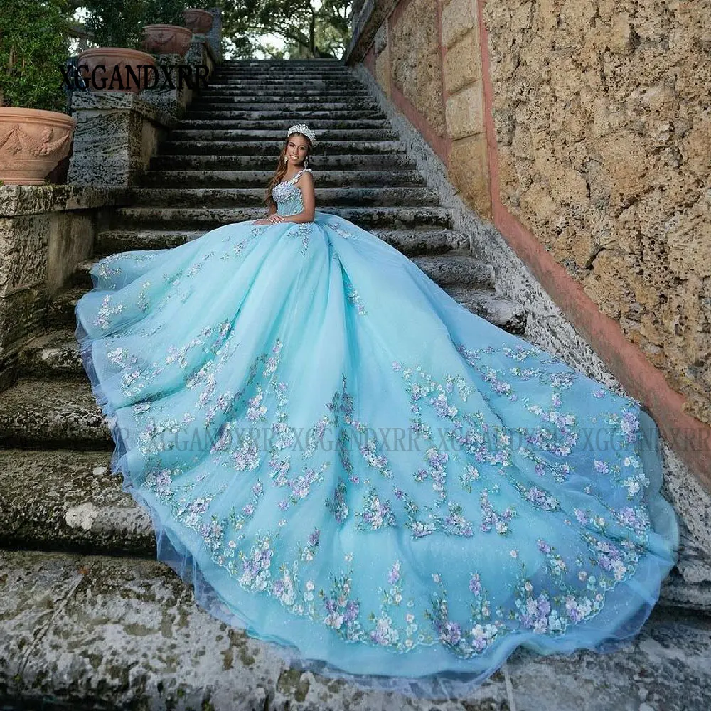 

Elegant Blue Vestidos De 15 Años Quinceañeras 2024 Spring 3D Flowers Ball Gown Quinceanera Dresses Princess Sweet 16 Dress Miss