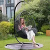 Swing Egg Chair Bird Cage Bird Nest Chair with Stand Comfortable Cushion Outdoor Rattan with Sturdy Metal Frame UV-Resistant 1