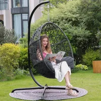 Swing Egg Chair Bird Cage Bird Nest Chair with Stand Comfortable Cushion Outdoor Rattan with Sturdy Metal Frame UV-Resistant 1