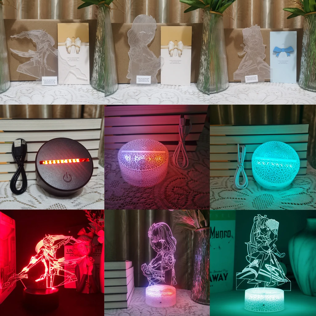 

Genshin Impact Game Figure Acrylic Board Luminous Base For Kid Room Night Light Anime Led 3D Lamp Christmas Decor Gift Tartaglia