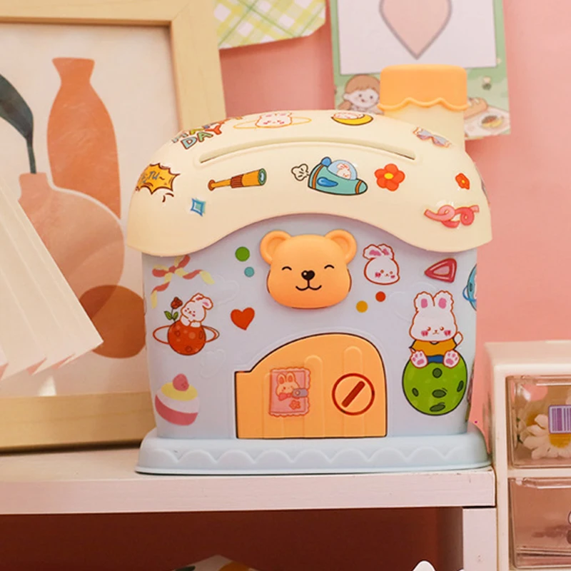 Kids Piggy Bank Cartoon DIY Stickers Piggy Bank Storage Box Small House key Kawaii Large Capacity Cute Holiday Gifts for Kids money saving box,piggy bank