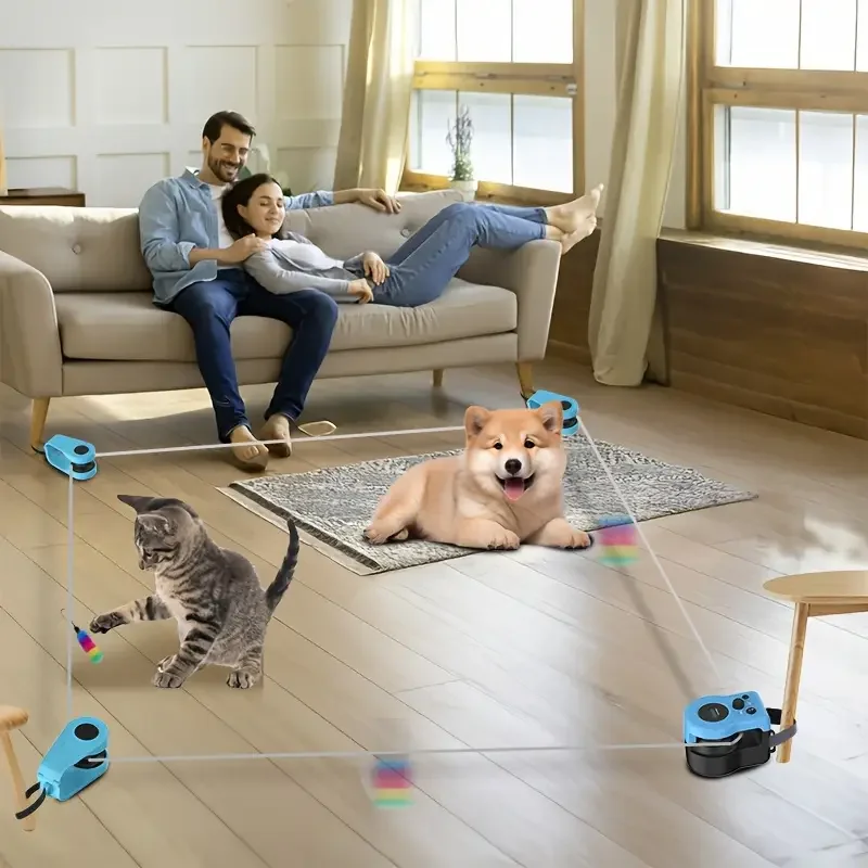 Auto/Remote Control Interactive Cat Toy - Mouse Hunting Treadmill With DIY Feather, Sky Blue - View #2
