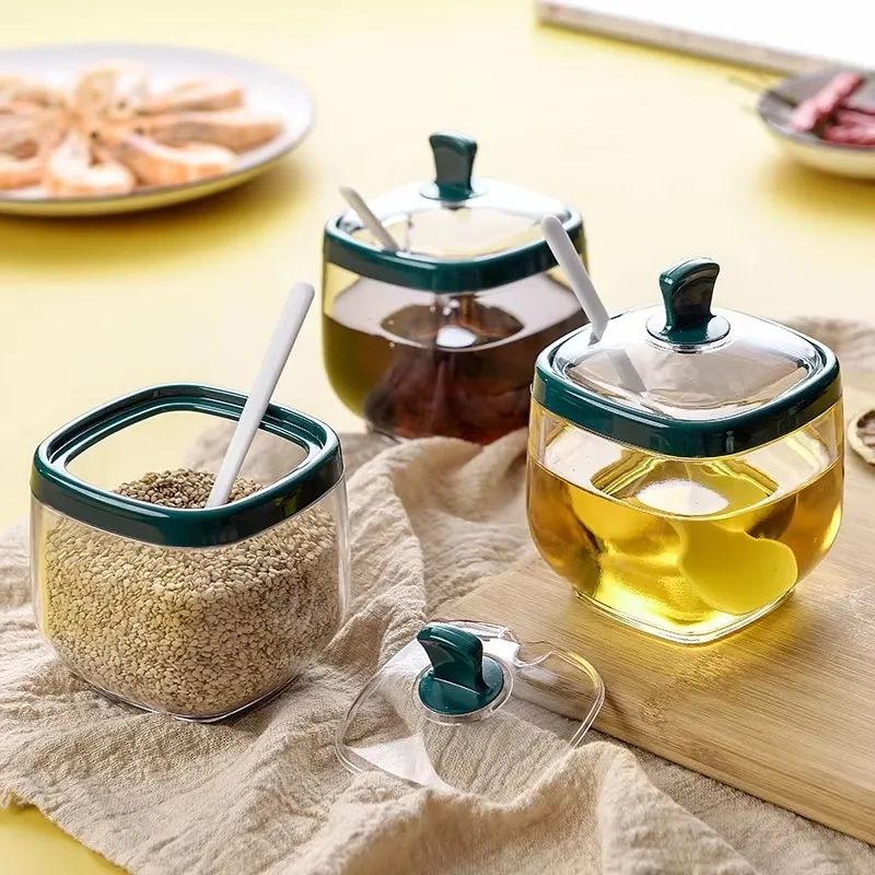 Spice Bottle Plastic Seasoning Jar Set Spoon Salt Shaker Sugar Container Sauce Bowl Dispenser Base Kitchen Spice Rack