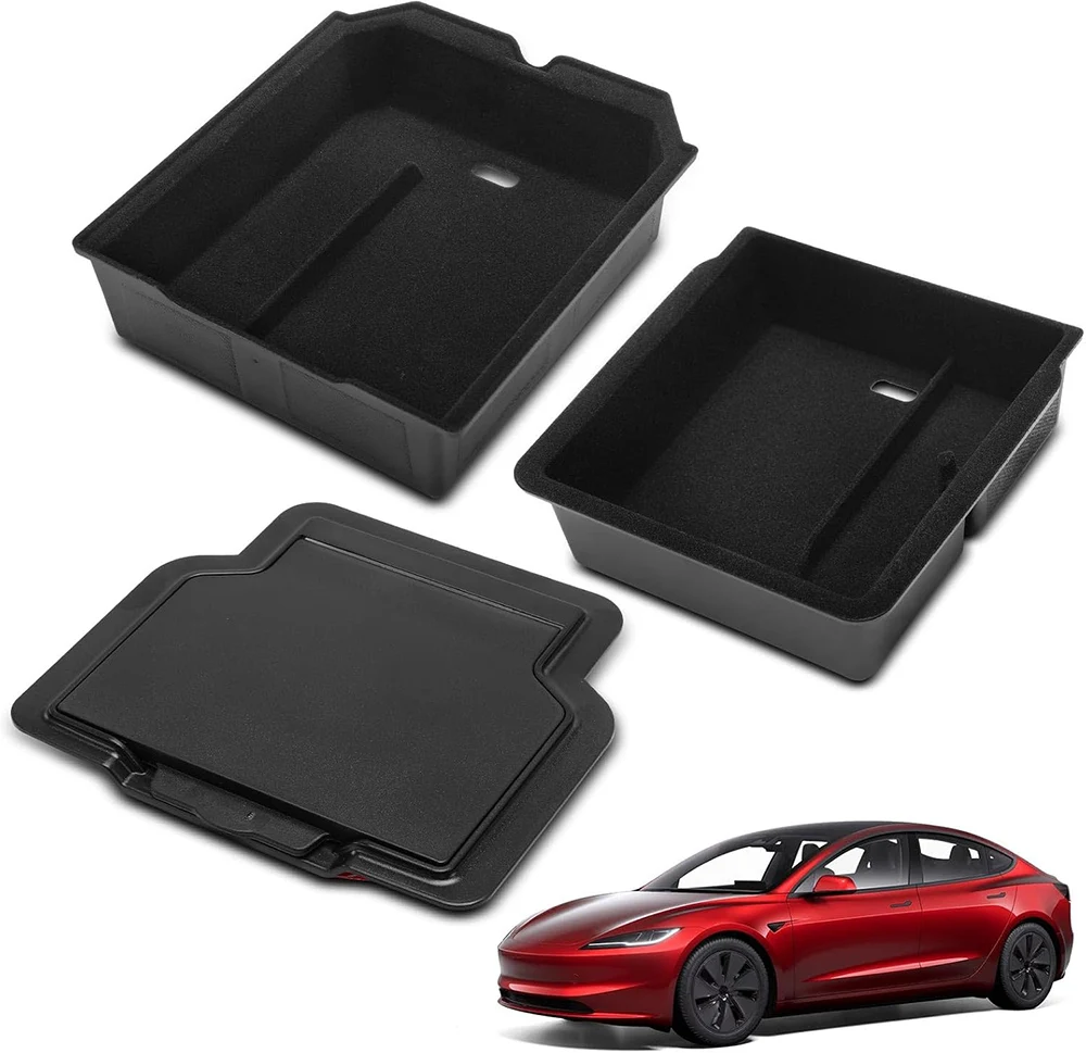 Für Tesla Modell 3 Highland Modell Y 2020-2024 Mittelkonsole Beflockung ABS Fach Organizer Zentrale Armlehne Untere Lagerung box – Detail 13