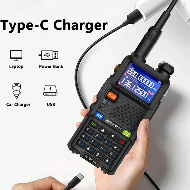 UV-5RM 3800mAh Battery USB-C 10W Baofeng Walkie Talkie FM Four Band Wirless Copy Frequency 999CH AM Two Way Radios Update UV-5R 2