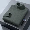 2024 Autumn/Winter Cashmere Sweater Men's Solid Color Thickened Casual Long sleeved Pullover Head High Polo Neck Fashion Knitwea 6