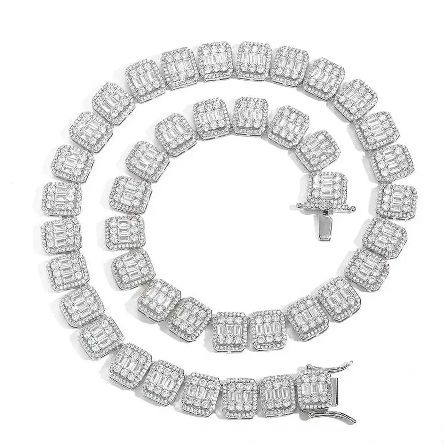 

Iced Out Chains for Men Silver and Gold Diamond Tennis Necklaces Hip Hop Rectangle CZ Tennis Chains 16-24 Inches