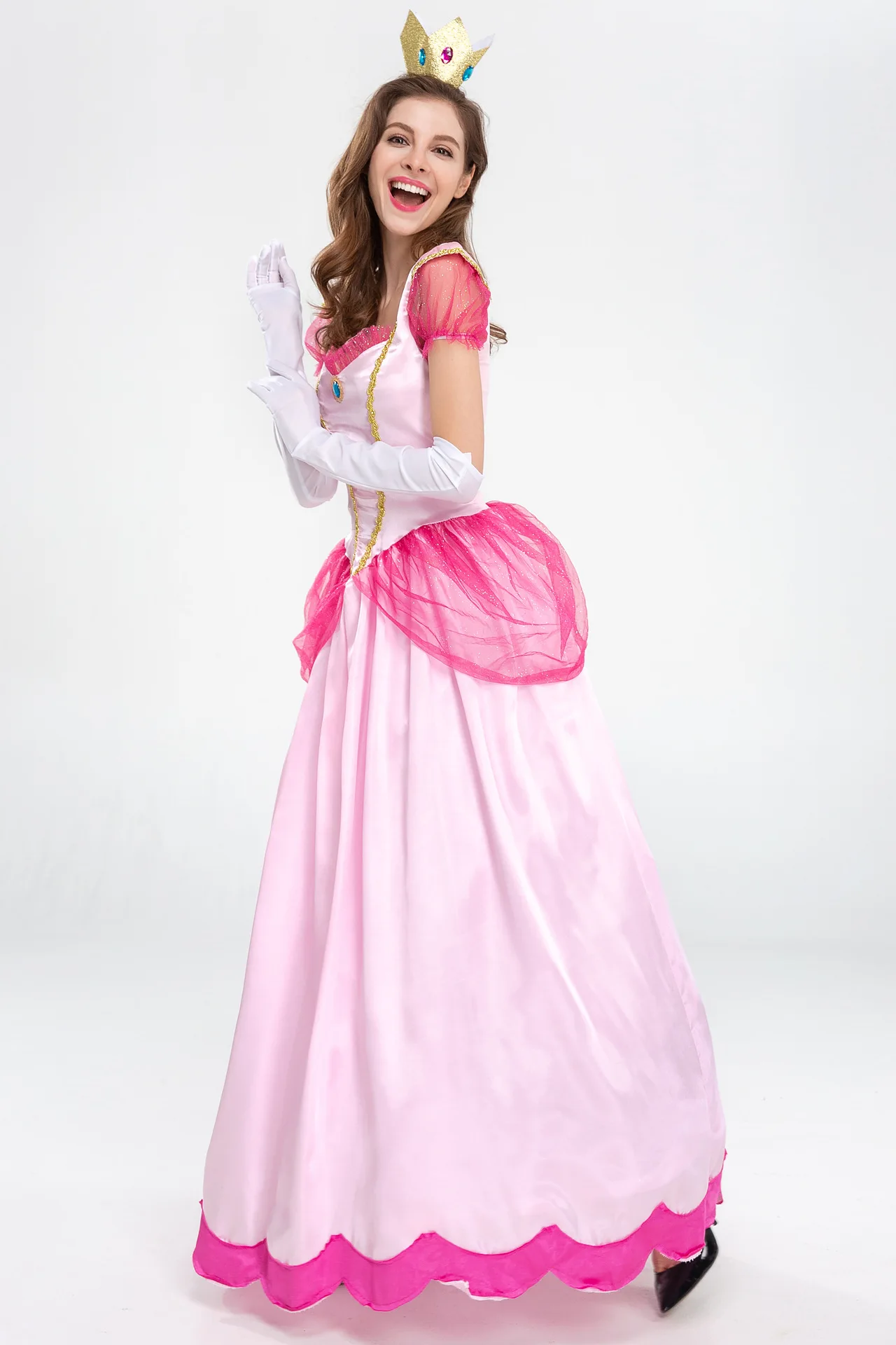 thumbnail image 4 of Disfraz de princesa de melocotón para mujer, vestido de princesa bella para fiesta de Halloween, vestido de cumpleaños para madre e hijos, fiesta de Carnaval, 4 of 5