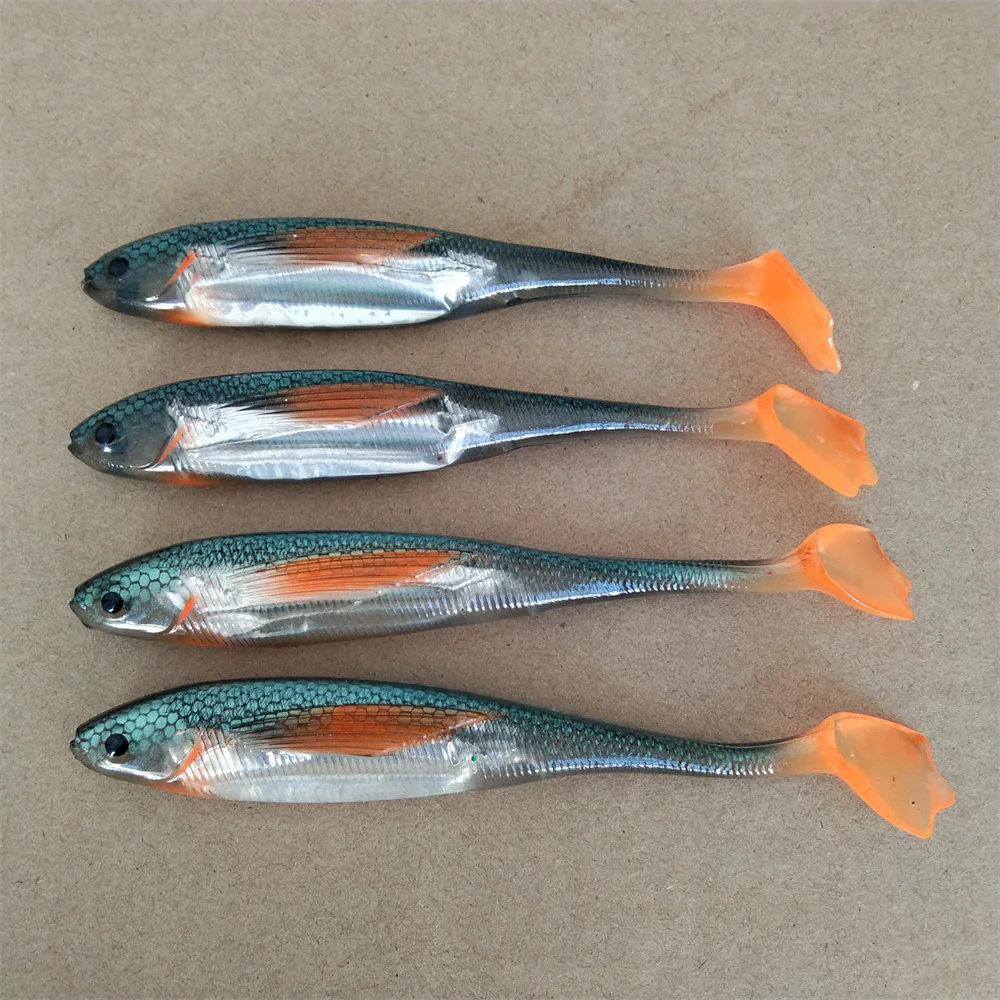 Señuelo blando de plástico para Sábalo, cebo Swimbait de 4 piezas, 12cm, 9,9g, Color arcoíris, lentejuelas, gusano blando