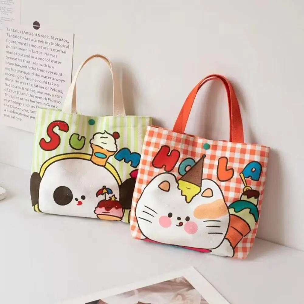 

Cat Cartoon Canvas Handbag Mummy Bag Tulip Large Capacity Flower Shoulder Bag All-match Student Lunch Bag Girls