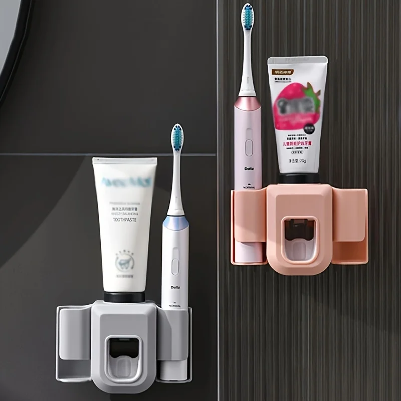1pc Toothbrush Holder With Automatic Toothpaste Dispenser, Wall Mounted  Punch-free Multifunctional Electric Toothbrush Holder 2