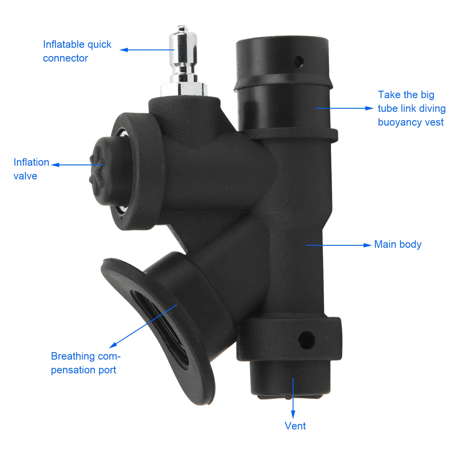 Scuba diving connector adaptor diving universal 45 degree oral power inflator K shaped valve relief valve standard 1 inch hose inflator diving tool