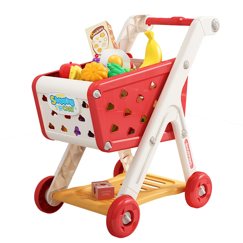 Shopping Cart Toy Baby Small Trolley Children Play House Fruit Cut Cut Music Kitchen Supermarket Boy And Girls 3
