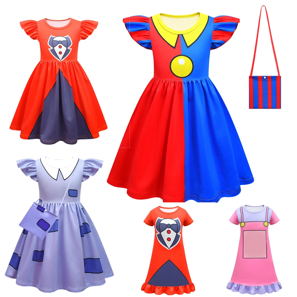 Anime Amazing Digital Circus Jax Cosplay Dress And Bag Suits Kids Cartoon Printing Sleeping Skirt Halloween Party Costumi Divertenti