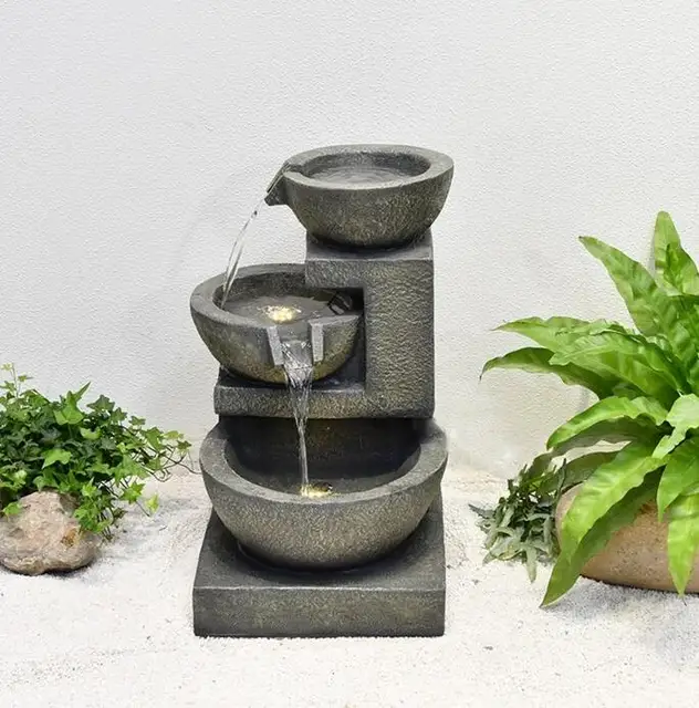 28.7-in H Outdoor Water Fountain, 5-Tier Concrete Cascading Waterfall - Grey - Floor - Stone