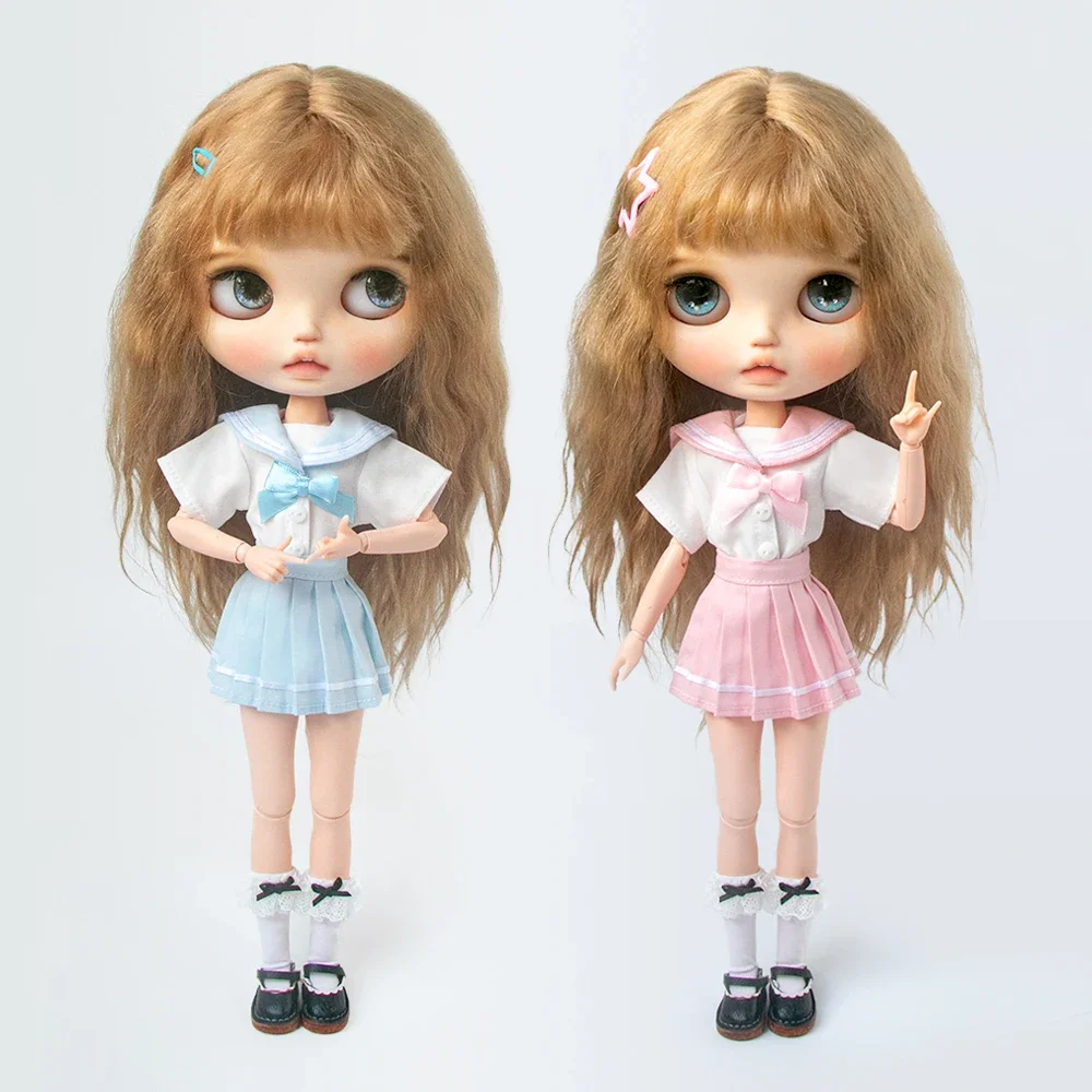 Blyth Clothes Cute Fashion Navy Uniform School Uniform Shirt Pleated Skirt for Ymy Licca Azones Ob22 24 27 Ker Doll Accessories