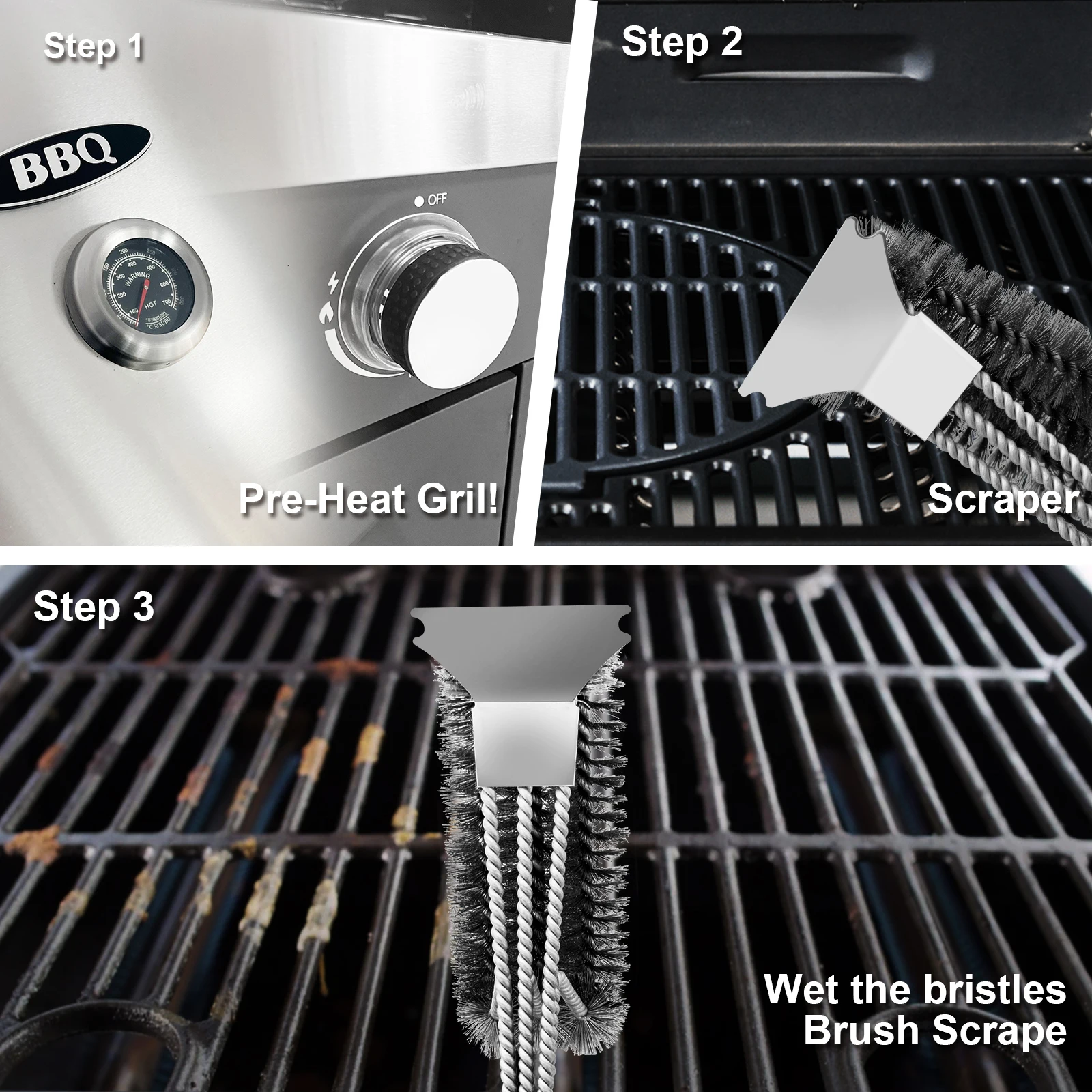 Grill Brush and Scraper Safe BBQ Brush for Grill Extra Strong BBQ Cleaner Accessories Portable Camping Grills Tools