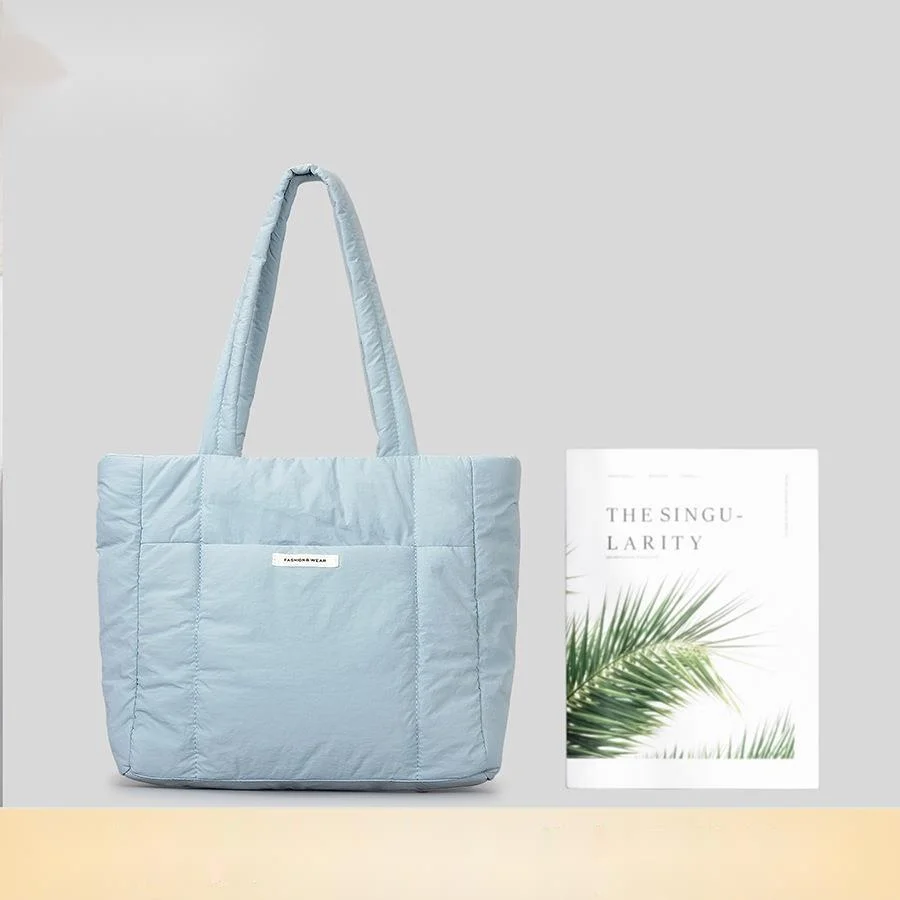 Shoulder Bag for Women Niche Simple Lightweight and Large-capacity Nylon Cloth Armpit Bag Solid Color Soft Down Cotton Handbag_voghion.com