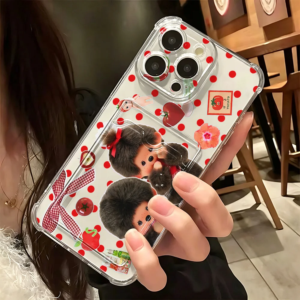 Adorable Monchhichi Design Phone Case with Card Holder Feature