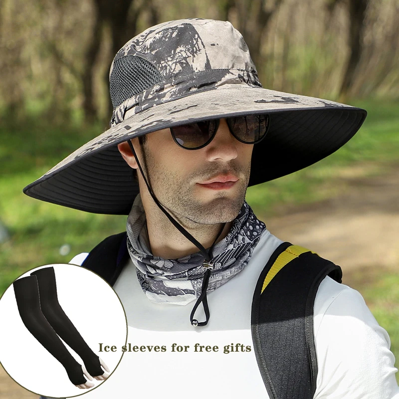 Men's Bucket Hats with Big Size 60-65CM Large Brim Outdoor Sunshade Hat for  Men In Summer Ink Painting Fishing Cap Quick-drying