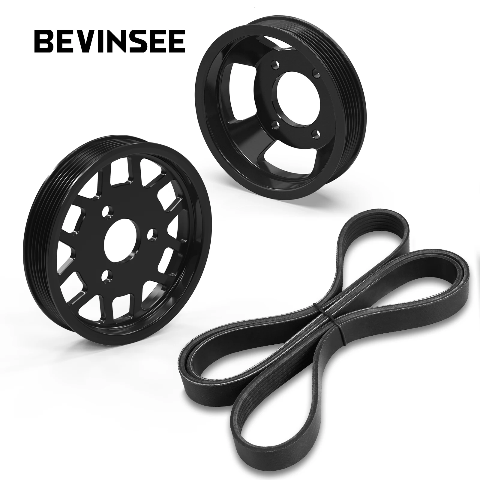 

BEVINSEE Water Pump Pulley & Power Steering Pump Pulley for BMW E46 E39 E38 E83 X3 E53 X5 M52TU M54 Engine
