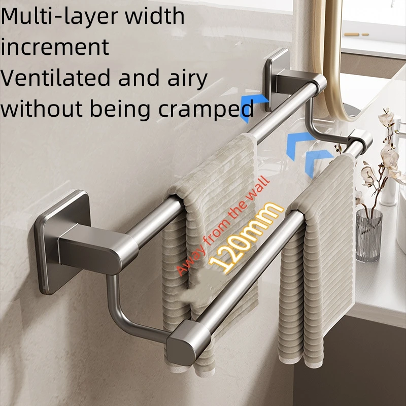 Space Aluminum Towels Rack Stand No Punch Bathroom Towel Holder Supplies Organizer Accessories Towel Bar Rail