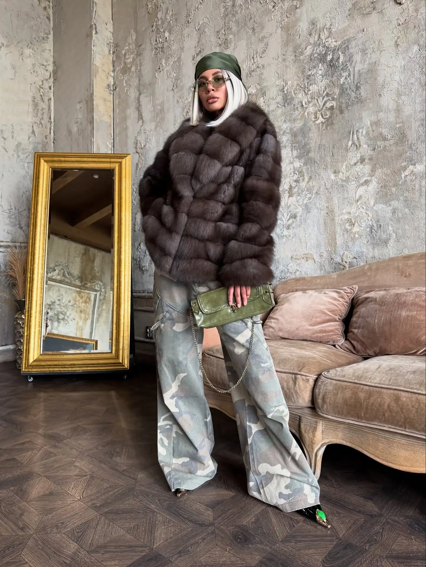 Women Brown Medium-length Fur Coat Lapel Hidden Button Loose Elegant Outerwear 2025 Fashion Office Lady Commute Overcoat New