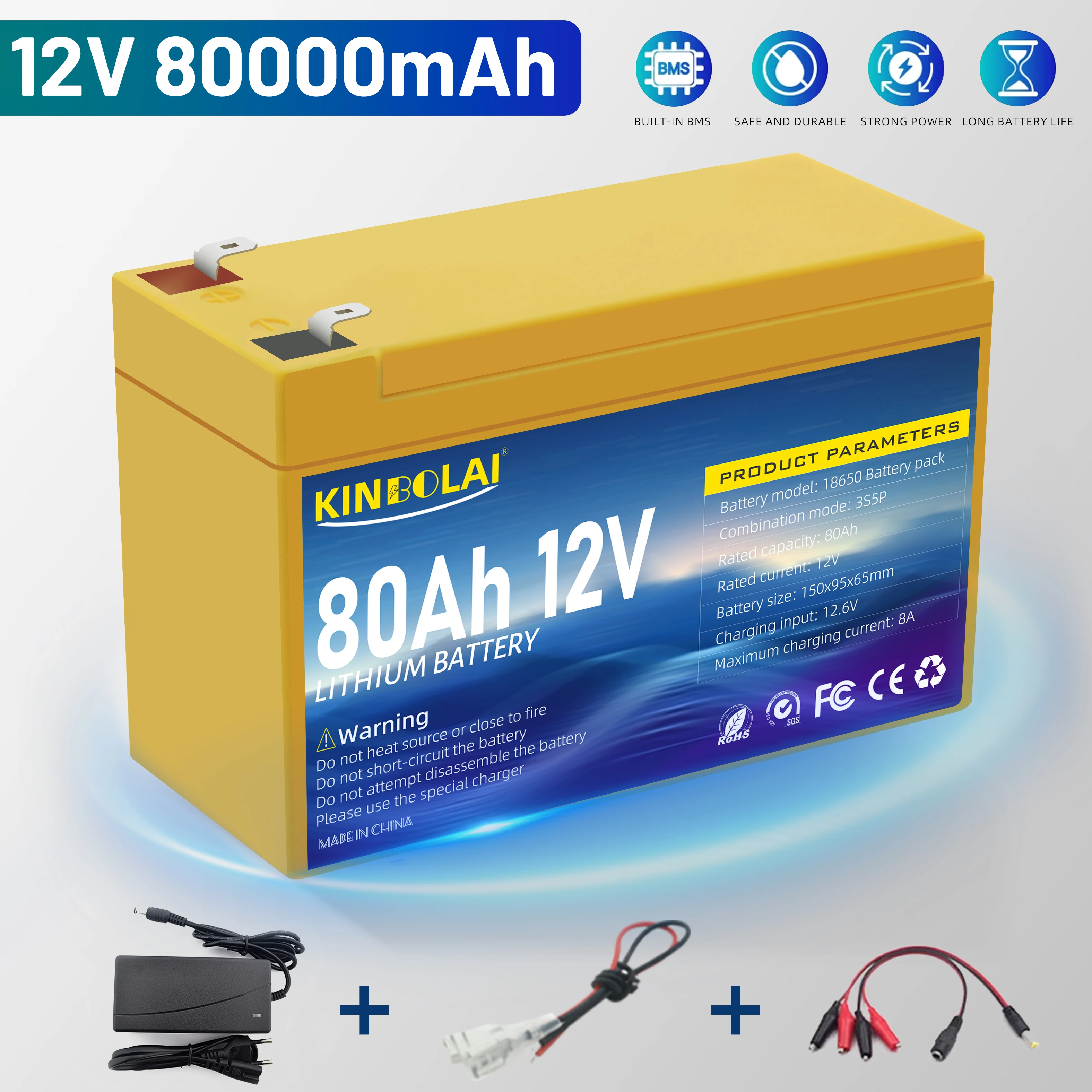 

12V lithium battery pack, high battery life, rechargeable, 80000mAh, outdoor equipment, mobile lights, instruments, medical equi
