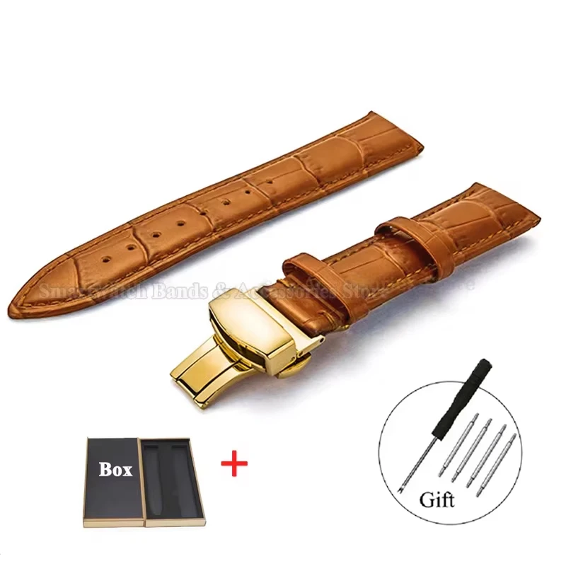 Luxurious Leather Watch Strap with Universal Metal Butterfly Clasp - Multiple Size Options Available