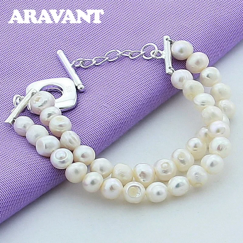 Aravant Silber Doppels chicht weiße Perle Armbänder für Frauen Hochzeit Modeschmuck – Detail 1