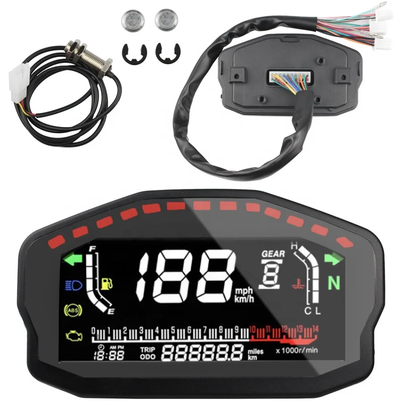 

Cylinders Universal Speedometer Motorcycle LCD Digital Odometer Fuel Meter Display Dashboard For Honda