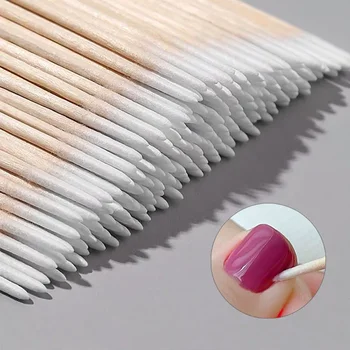 100 Pz Unghie Tampone di Legno Bastoncini Puliti Punta del Germoglio Testa di Cotone di Legno Manicure Dettaglio Correttore Strumento di Rimozione Smalto per Unghie 1