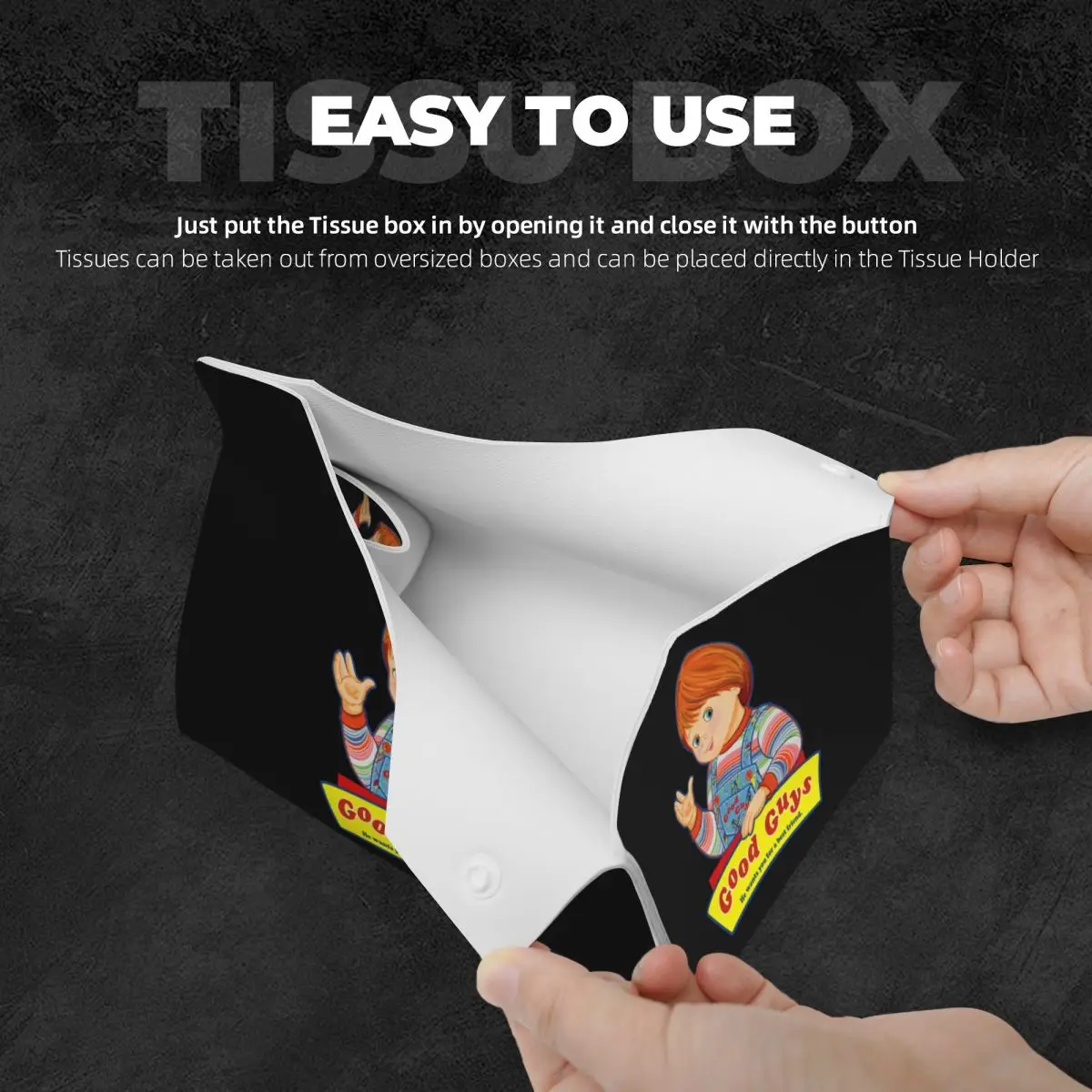 Custom Good Guys Chucky Art Facial Tissue Box Cover Rectangular Child's Play Doll PU Leather Tissue Box Holder for Car Office 4