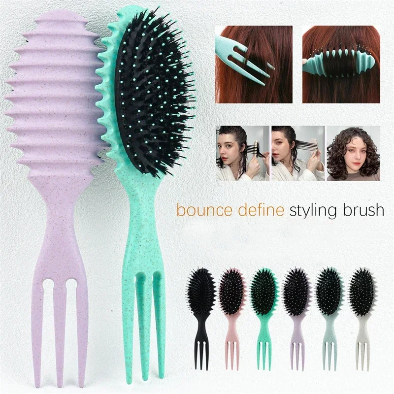 Curl Define Styling Brush Boar Bristle Detangling Hair Brush Tangled Hair Comb Defining Curls Scalp Massager Barber Styling Tool