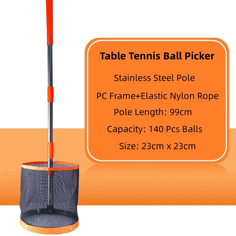 Table Tennis Ball Picker Bucket 23x23cm with 99cm Detachable Stainless Pole for Professional Training table tennis ball picker bucket