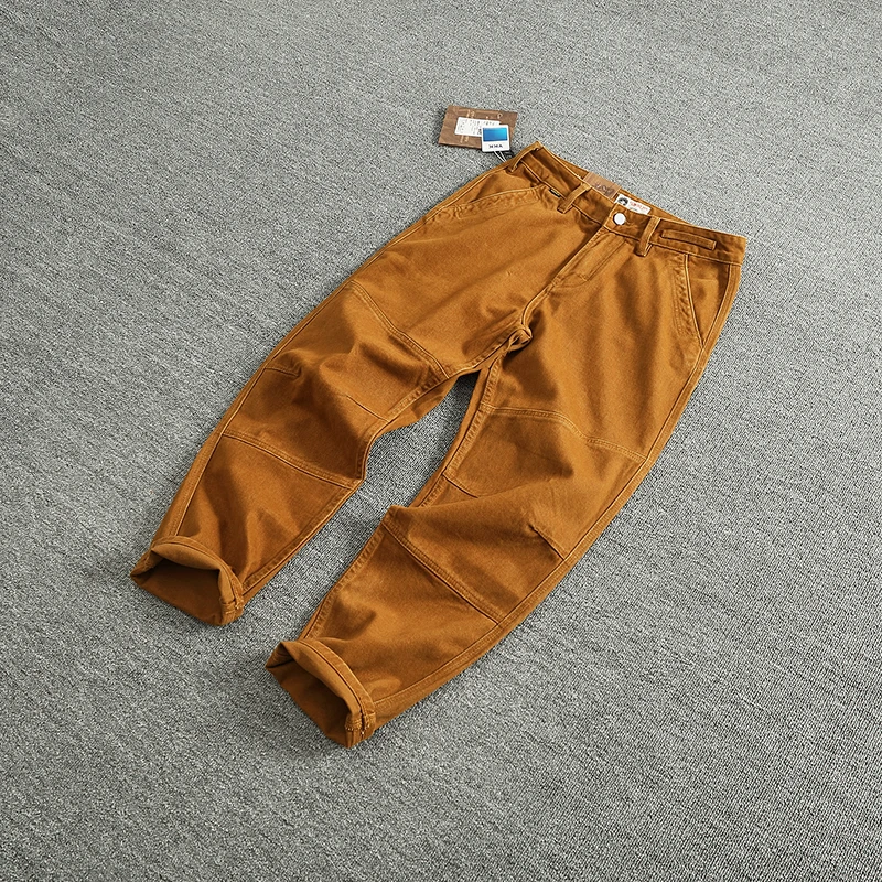 Retro Heavyweight Simple Work Pants Men Loose Straight Casual Long Trousers Pure Cotton Twill Weave 3D Tailored Cone Pants