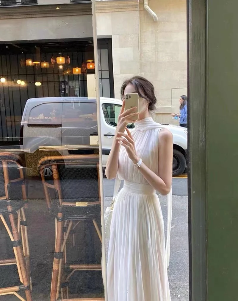 Elegant Halter Midi Dresses for Women Sleeveless Holiday Style Summer New Wedding Evening Party Dress Prom Vestidos Mujer