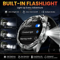 Montre connectée GPS d'extérieur nouvelle génération pour homme avec boussole, altimètre, baromètre, lampe torche LED, appels Bluetooth, étanchéité 3ATM, écran AMOLED HD de 1,43 pouces, 2 Go de mémoire, écouteurs TWS, suivi de la santé (fréquence cardiaque/oxygène sanguin/sommeil) 8