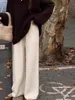 Soft waxy 100% cashmere wide-leg pants women's drooping feeling lazy wind knitted straight pants padded outer pants in autumn an 3