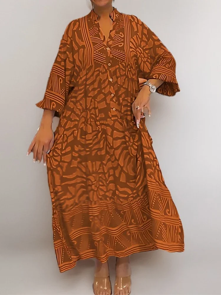 Wmstar Dresses Women 2025 Long Sleeve Print Button Loose Elegant Casual Maxi Long Dress Wholesale Drop Shipping New Stye