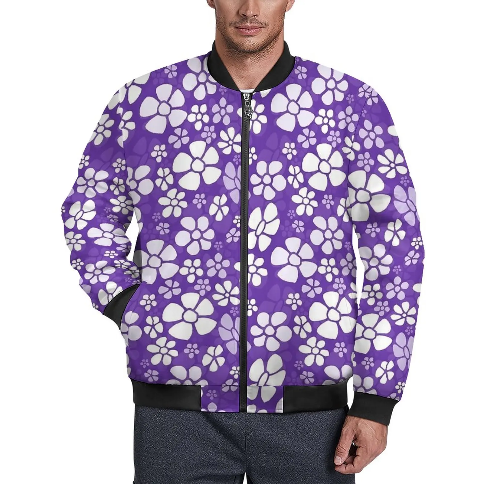 

Пальто мужское с карманами, повседневная ветрозащитная куртка с фиолетовыми цветами, модная верхняя одежда, большие размеры, осень