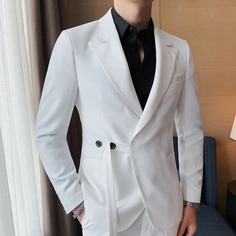 Chic White Jacket and Black Pants Suit - Blini Fashion House Black Collar  Groom – Blini Fashion House