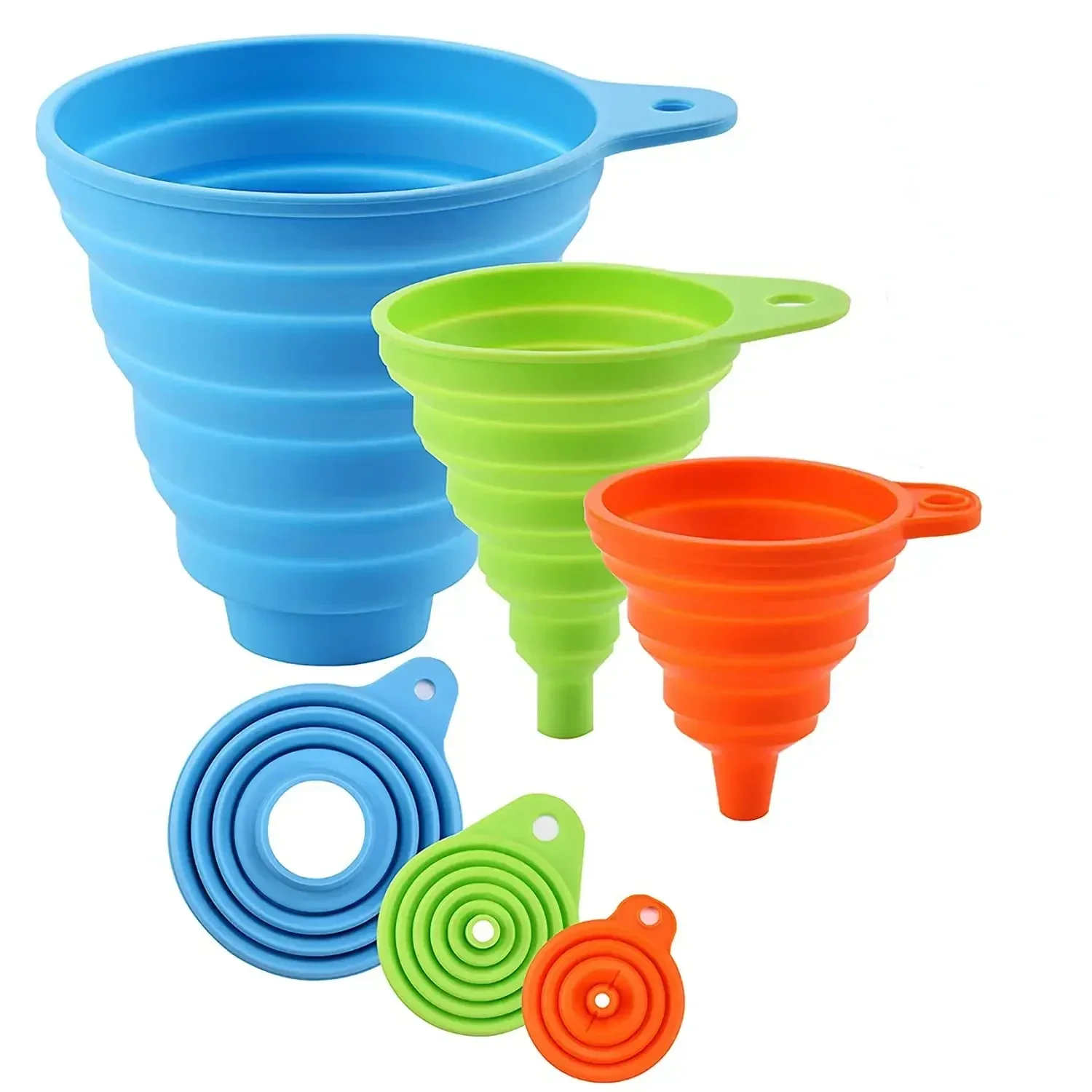 Silicone Collapsible Foldable Funnel 3 pc Household Kitchen Cooking Tools Portable Wine Mini Portable Oil Pot