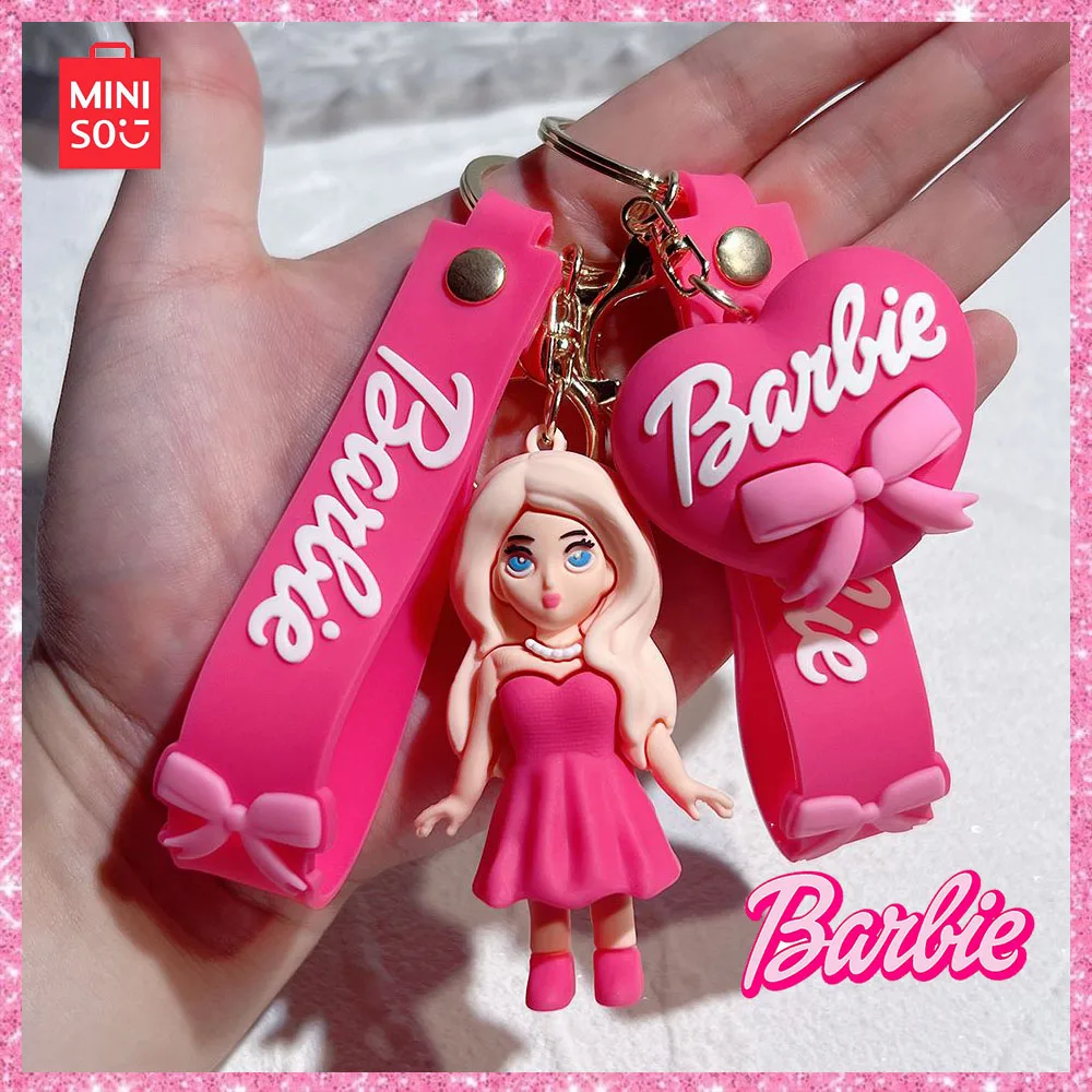 

2024 New Miniso Pink Barbie Letters Princess Bow Keychain Cute Couple Pendant Valentine's Day Gift for Girlfriend