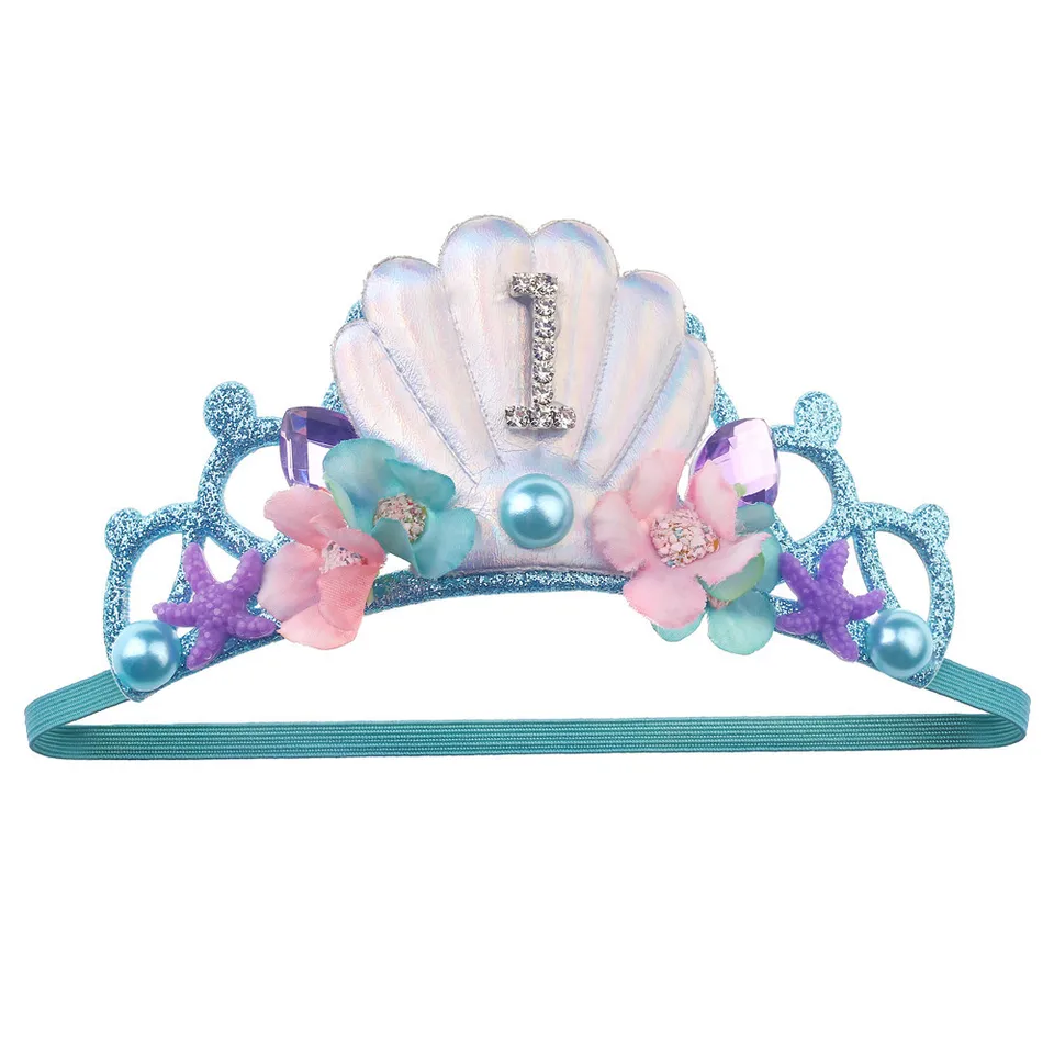 Coronas De Flores Para Niñas Bebe Corona Y Bandera De Primer Cumpleaños -  Tema Sirena, Ajustable, Para Fotos Corona Cumpleaños 2 Años, image size:960x960