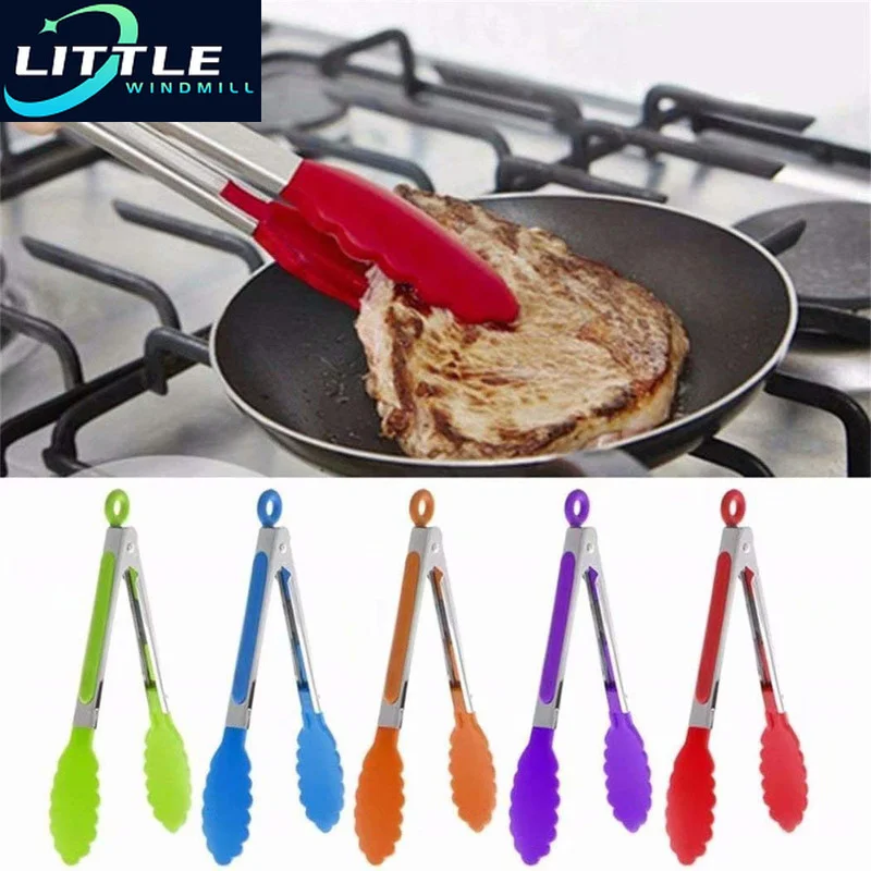 Silicone Tipped Food Tongs Stainless Steel Kitchen Tongs Silicone Non-slip  Cooking Clip Clamp BBQ Salad Tools Grill Kitchen use - AliExpress