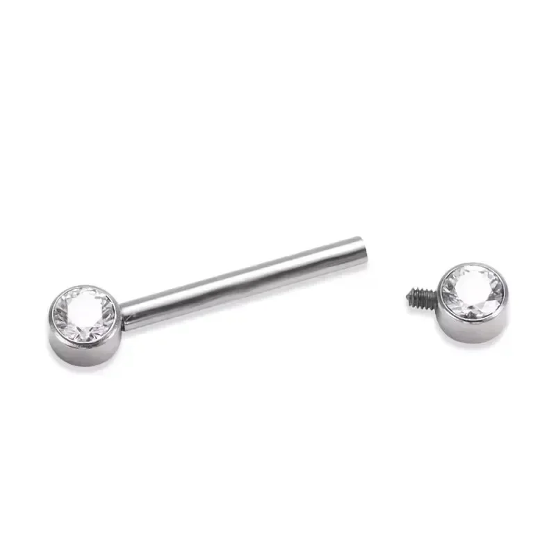 Titanium Zircon Nipple Barbell Rings with CZ Bezel Set