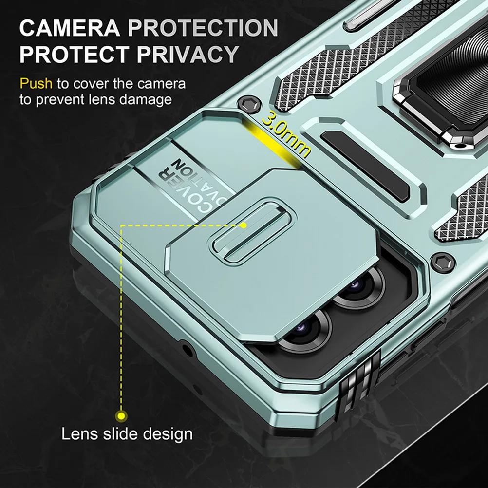 Enhanced Protective Case with Sliding Camera Cover and Metal Ring Stand