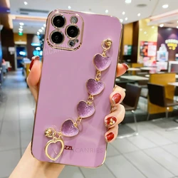 Love Heart Bracelet Luxury Chain Phone Case Cover for iPhone 14 (ZBMRSL Cherry Purple)